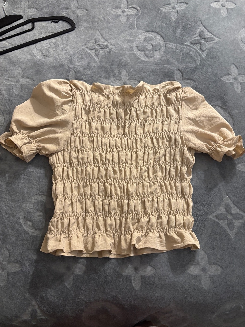 H&M Beige Smocked Puff Sleeve Blouse